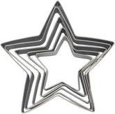 Zenker 44813 Set de 5 forme de biscuiți în formă de stea, Set de 5 forme de patiserie în formă de stea, Oțel inoxidabil, Argintiu, 6-12 x 2,5 cm