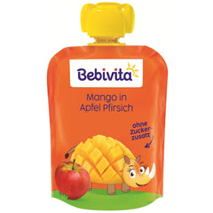 Pliculețe stoarcibile cu mango și măr și piersici – 16 bucăți (pachet de 4, 4 x 90 g fiecare), fără zahăr adăugat, fără gluten, ideale pentru gustări la pachet și pentru luate în mod independent
