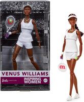 Barbie Inspiring Women Series, Venus Williams Modepuppe mit charakteristischer Tennis-Uniform und Schläger, inklusive ausstellbarer Verpackung, HRM49