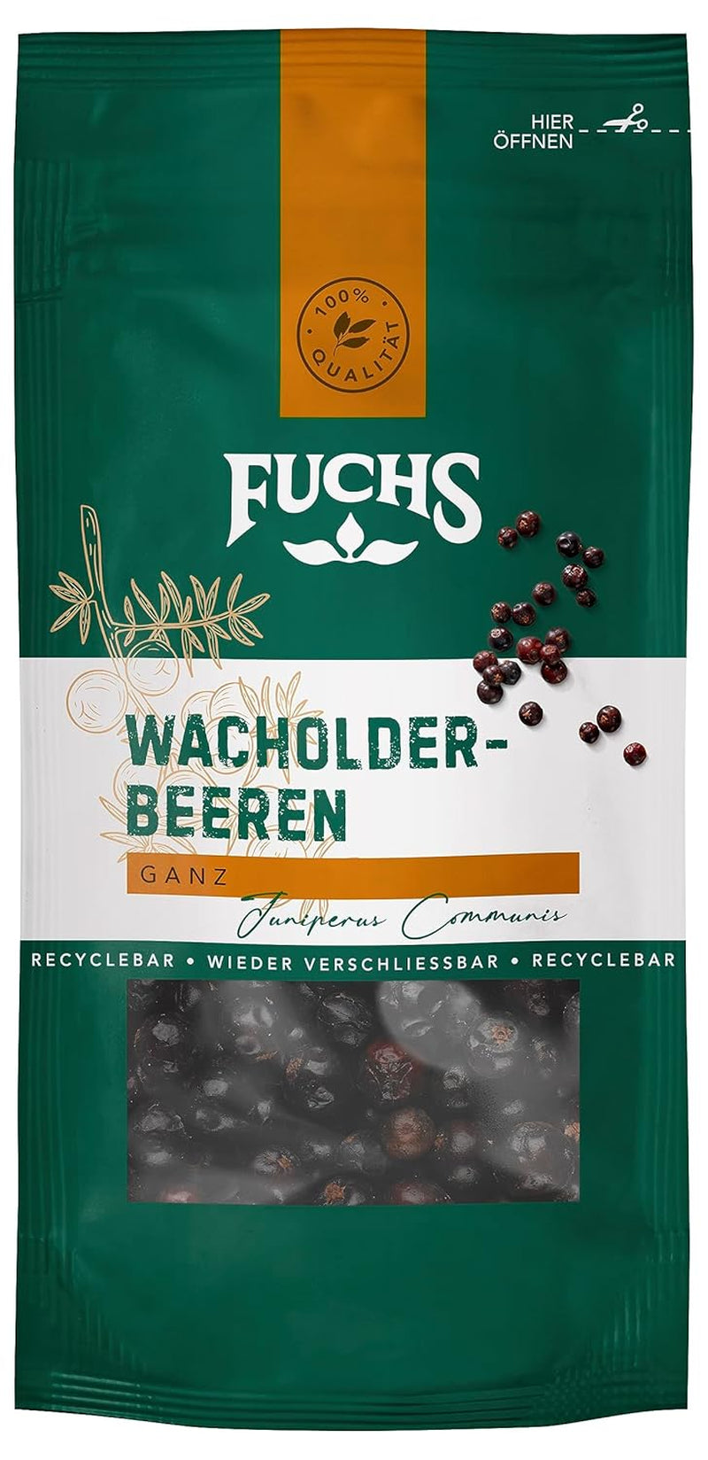 Fuchs Gewürze - Wacholderbeeren im wiederverschließbaren, recyklovatelné Beutel - aus natürliche Ingredient - 12,5 g
