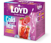 LOYD - Ceai rece cu căpșuni și zmeură - 12 pliculețe piramidale, ceai rece de vară, ceai rece aromatizat, cu ingrediente naturale, apă aromatizată, fără adaos de zahăr, preparat la rece - 30 g