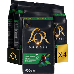 L'OR, Kaffeebohnen, 100 % Arabica, Brasilien, Intensität 5 Röstung, 900 g x 4