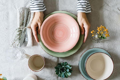 MÄSER 931875 Bel Tempo II, Set de veselă pentru 6 persoane cu aspect vintage modern, Serviciu de masă cu 18 piese, Veselă ceramică pictată manual, Gresie, Albastru fumuriu