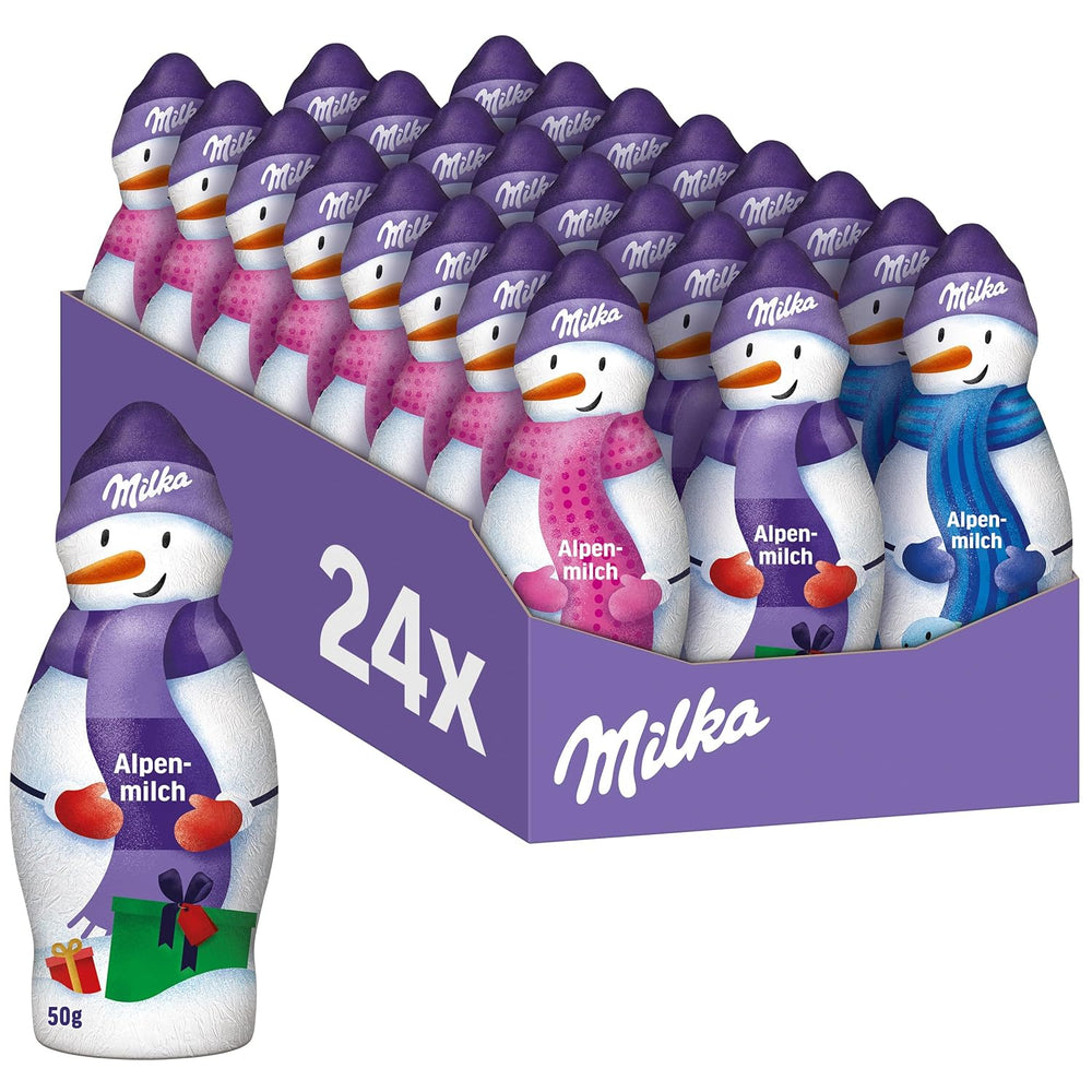 Milka Snowman Alpine Milk - Velké balení čokoládových figurek sněhuláků ve 3 modelech - 24 x 50 g