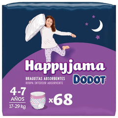 Pleny Happyjama pro holčičky, 4-7 let (17-29 kg), 68 kusů, plenky s ochranou proti zamlžování během noci Matka a dítě Naty Shop