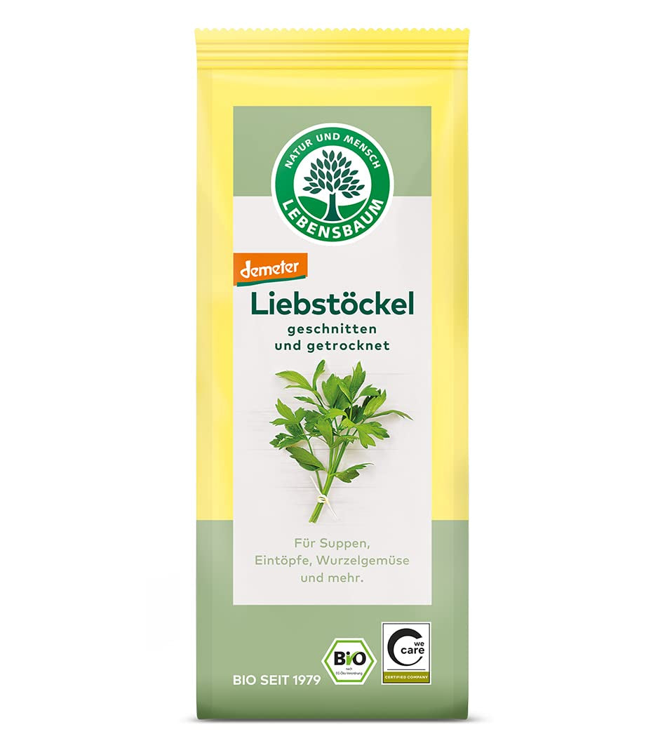 Lebensbaum Liebstöckel geschnitten, Bio-Gewürz mit würzigem Geschmack, Maggi-Kraut für Suppen, Marinaden, Fleisch- und Fisch-Gerichte, vegan, 15g