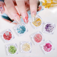 Flori uscate pentru unghii, 8 borcane, flori uscate 3D pentru unghii, autocolante colorate naturale pentru unghii, flori uscate, accesorii pentru unghii pentru decorarea unghiilor, meșteșuguri DIY