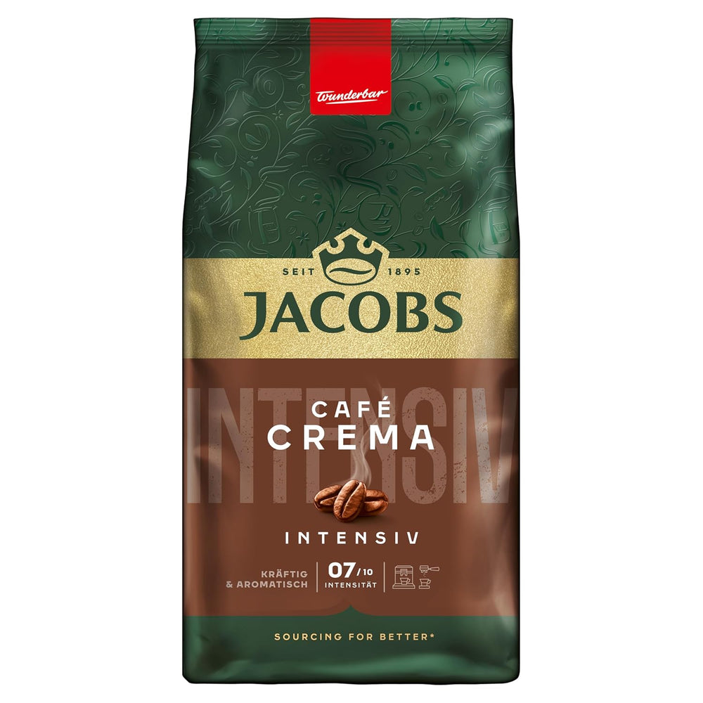 Jacobs Kaffeebohnen Café Crema Intense, intensiv mit Kakao- & Nussnote, geröstet in Bremen, Intensität 7/10, Kaffee ganze Bohnen, 1 kg