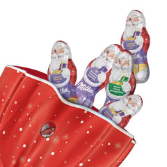 Milka Mini Santas – směs alpského mléka, mléčná smetana a lískové oříšky ve svátečním individuálním balení – 120g