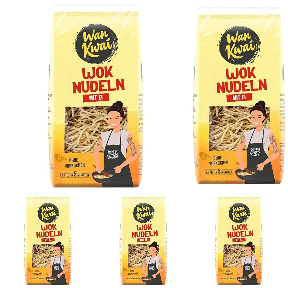 Wan Kwai Wok Noodles 250g: Smažené lahůdky se skutečnými vejci, připravené v okamžiku pro lahodná jídla na pánvi. Jednoduché, chutné, asijské! (Balení po 5)