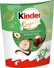 Kinder Milk & Hazelnut Sensations koule 90g - Kuličky z mléčné čokolády se smetanovou mléčnou náplní a kousky lískových oříšků - Velikonoční čokoláda, velikonoční cukroví - Velikonoční dárek a suvenýr