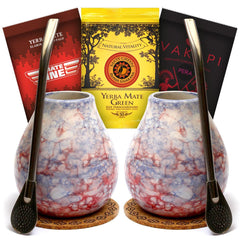 Set de ceai mate pentru două persoane ● 3X50G diferite tipuri de, 2 Matera, Bombillas ● Cadou pentru cupluri ● Ceașcă de ceai mate ● Ceașcă de ceai mate din ceramică ● Ceai yerba mate cu fructe