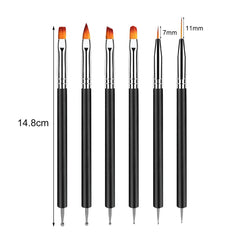 6 Stück Doppel-Ende Nagel Pinsel, Nageldesign Pinsel, Doppel-Ende Nail Art Pinsel Kit Professionelle Maniküre Werkzeuge Kit(Schwarz)