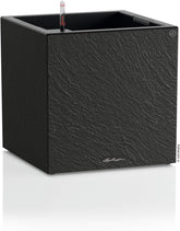 Ghiveci LECHUZA Canto Slatestone 40 Low Gri Închis, ghiveci cu sistem de udare, indicator al nivelului apei și inserție pentru plante, aspect ardezie, 40 x 40 x 40 cm, 15951