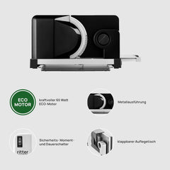 Multifunkční skládací elektrický kráječ Ritter Icaro 5 a kovový kráječ chleba s ekologickým motorem, vyrobené v Německu Drtiče a kráječe Naty Shop