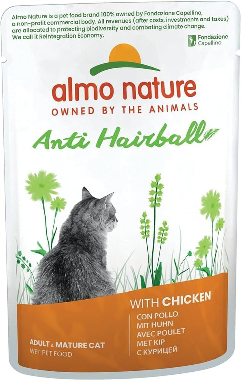 Almo Nature Functional - Anti-ghemotoace de păr - Hrană umedă pentru pisici adulte și mature - cu pui - Combate formarea ghemotoacelor de păr - 70 g (pachet de 30)