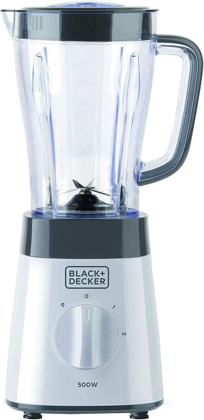 BLACK+DECKER Stolní mixér | 500W | 2 rychlosti | Pulzní funkce | Glaskrug | 1,5L | Edelstahlmesser Mit 4 Klingen | Herausnehmbar Und Leicht Zu Reinigen | Weiß Und Grau Kitchen Naty Shop 500W Kunststoff