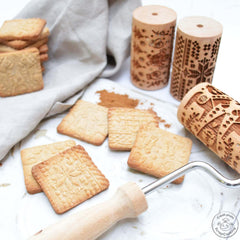 ScrapCooking 3798 Sada vánočního cukroví – 3 Mini-Gebäckrollen aus Holz mit Motiven – Dekos mit Prägung – Form für Kekse, Sandgestrahlt, Kekse