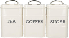 KitchenCraft Living Nostalgia set de 3 borcane de depozitare pentru ceai, zahăr și cafea, în cutie cadou, oțel, Antique Cream , 11 cm x 11 cm x 17 cm, Vintage Blue Cutii depozitare alimente Naty Shop Albastru de epocă