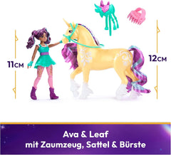 Unicorn Academy AVA a Unicorn Leaf Set - Originální figurky vysoké přibližně 12 cm z oblíbené série Netflix Se dvěma doplňky a kartáči na vlasy Pro nápadité hraní rolí, pro děti od 4 let Akční figurky Naty Shop