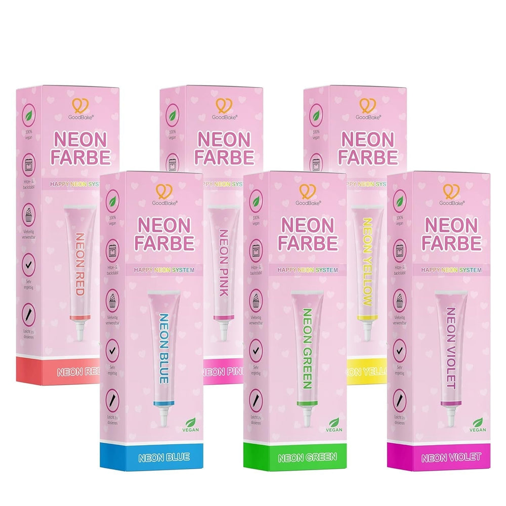 Goodbake Neonlebensmittelfarben 6 Farben Set – Intensive Lebensmittelfarbe – Lebensmittelfarbpaste – Zum Einfärben Von Torten, Fondant, Buttercreme Uvm. – 100% sada Vegan Naty Shop 6Er