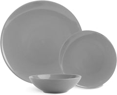Set de veselă din gresie Amazon Basics, 18 piese, gri fumuriu, 6 porții