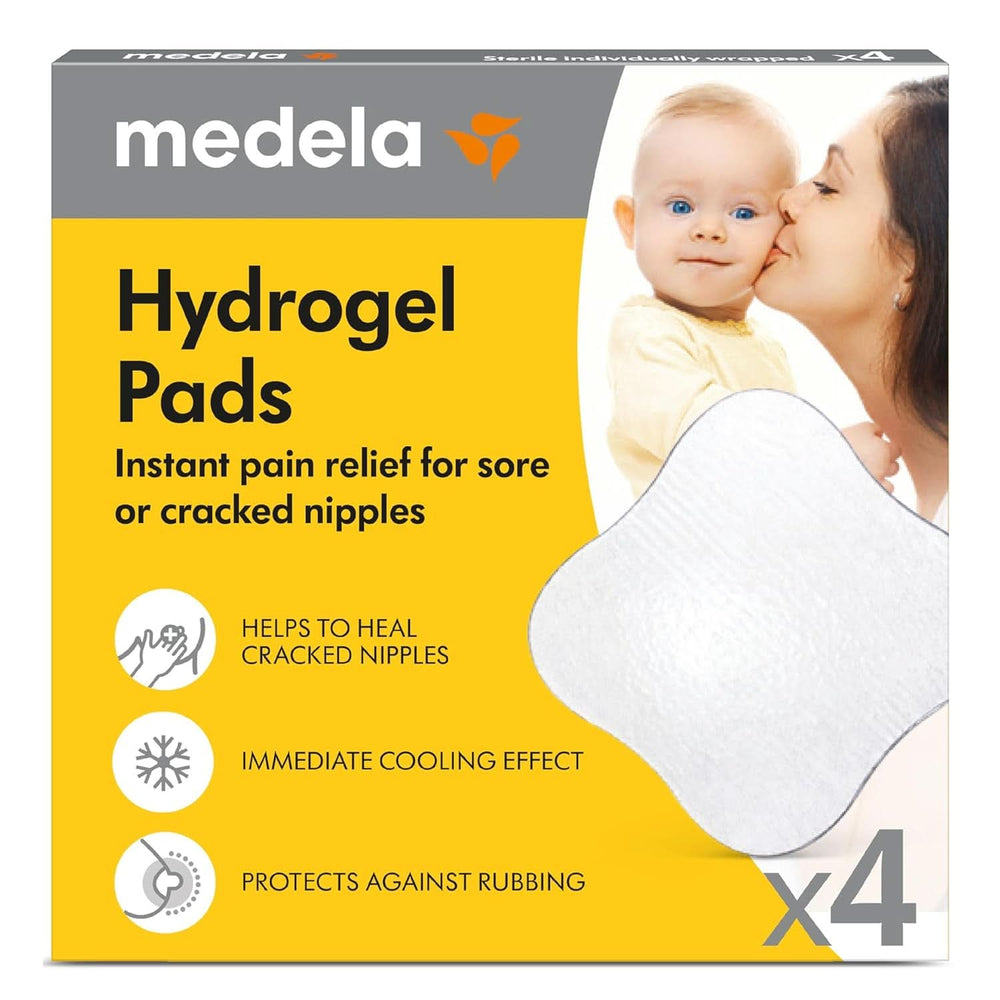 Medela Hydrogel Pads - okamžitá úleva a chlazení pro bolavé bradavky - opakovaně použitelné - balení 4 sterilních polštářků, jednotlivě balené Příslušenství Jídlo a kojení Bebe Naty Shop