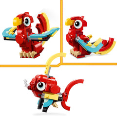LEGO Creator 3v1 Hračka červeného draka pro rybí figurku k modelu ptáka Fénixe, sada zvířecích figurek, dárky pro chlapce, dívky a děti od 6 let 31145