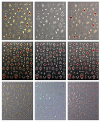 JMEOWIO Nagelsticker Mond Stern 9 Blatt Nail Art Sticker Selbstklebend Nagelaufkleber Sonne Dekoration Nageldesign Zubehör