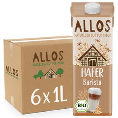 Allos Bio Haferdrink Barista | Milchalternative aus Hafer | Schaumbarer Drink auf Pflanzenbasis | Perfektní pro kávu Veganský nápoj bez laktózy | 1 litr (6 kusů)