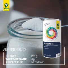 Raab Vitalfood® D-Mannose Powder (220 G) - Frei Von Zusätzen, Vegan, Glutenfrei, Gut Löslich, Mit Meßlöffel in Der Dose, Vorratspackung, 100% D-Mannose (Gewonnen Aus Mais) Sladidla Naty Shop