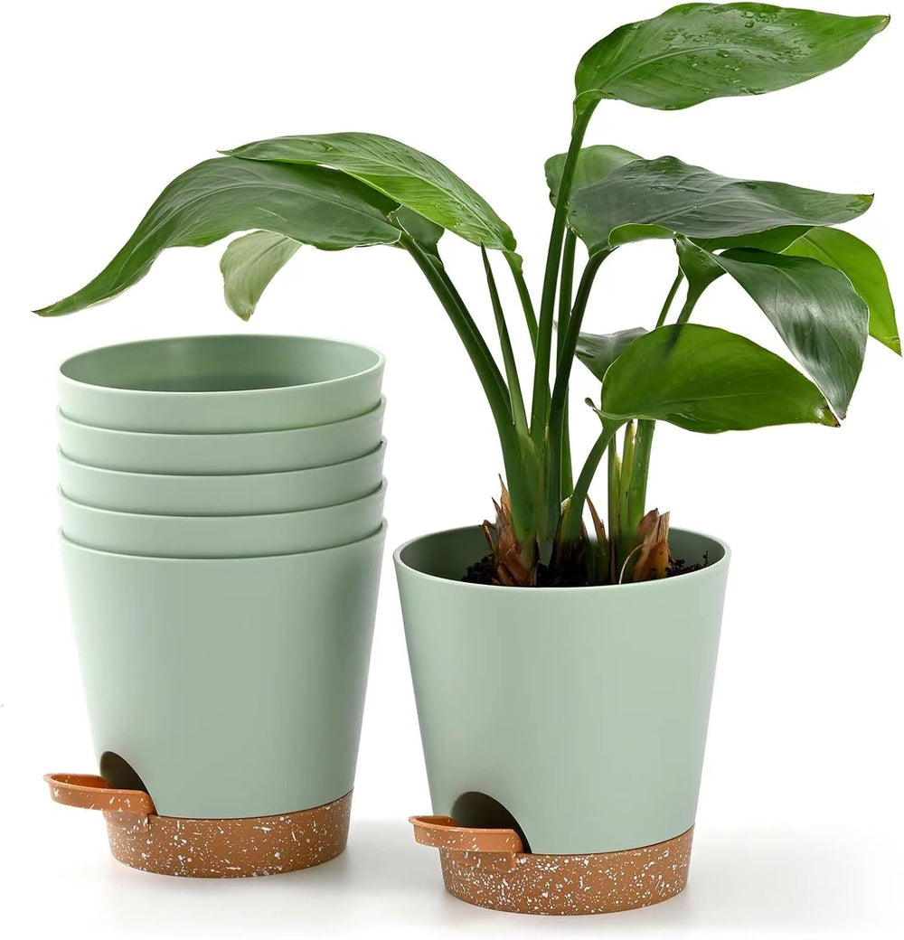 Ghivece de flori, 6 bucăți, 12,7 cm, jardiniere cu auto-udare, drenaj ridicat, ghivece de flori pentru interior și exterior, cu tavă rezervor și margine de udare, jardinieră de grădină, grădină