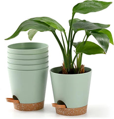 Ghivece de flori, 6 bucăți, 12,7 cm, jardiniere cu auto-udare, drenaj ridicat, ghivece de flori pentru interior și exterior, cu tavă rezervor și margine de udare, jardinieră de grădină, grădină