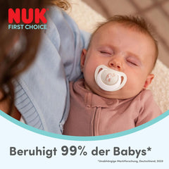 Suzete NUK First Choice pentru bebeluși | 6-18 luni | Suzete ortodontice | Calmează 99% dintre bebeluși** | Maimuță/Cangur | Pachet de 2