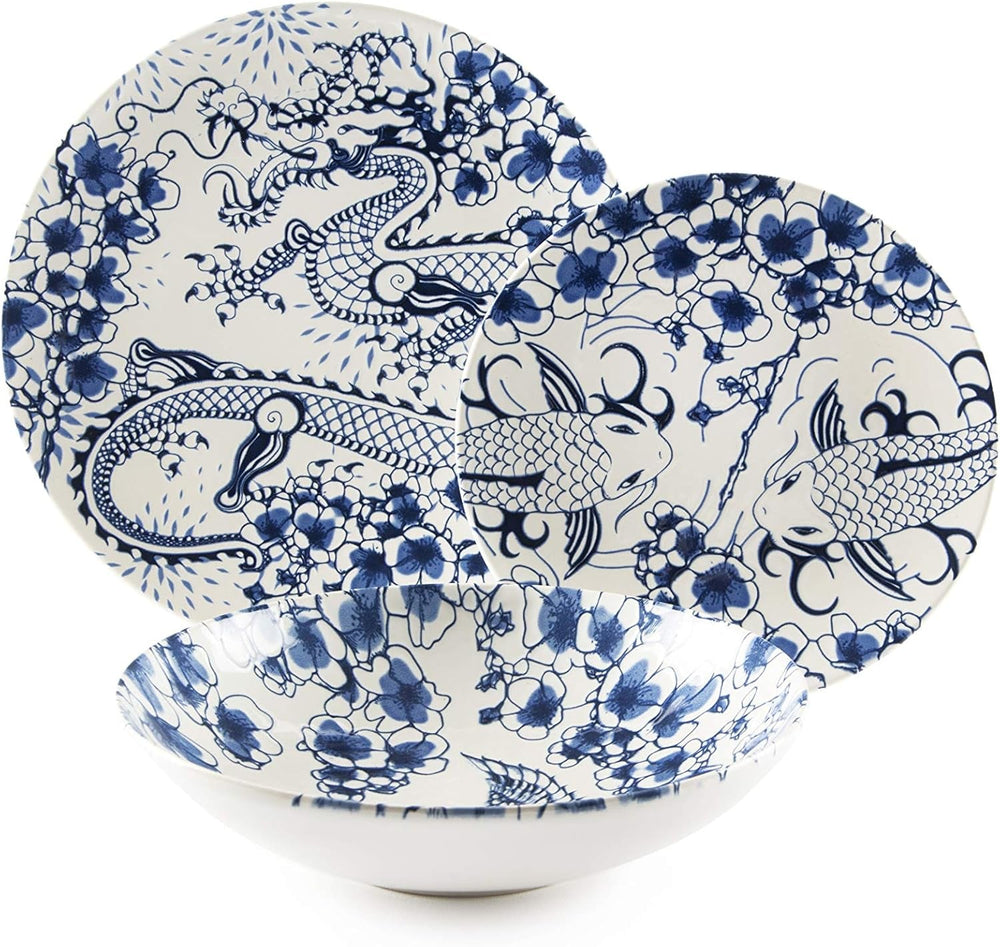 Set de veselă Excelsa Zen, 18 piese, ceramică, alb și albastru