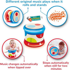 Hape Baby Drum | Jucărie muzicală rulantă pentru ca cei mici să învețe ritmul și diferite sunete, funcționează cu baterii, de la 6 luni Jucarii Bebe Naty Shop