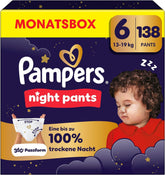 Pleny Pampers Night Pants velikost 6, 138 kusů, 13kg-19kg, poskytují extra ochranu po celou noc.