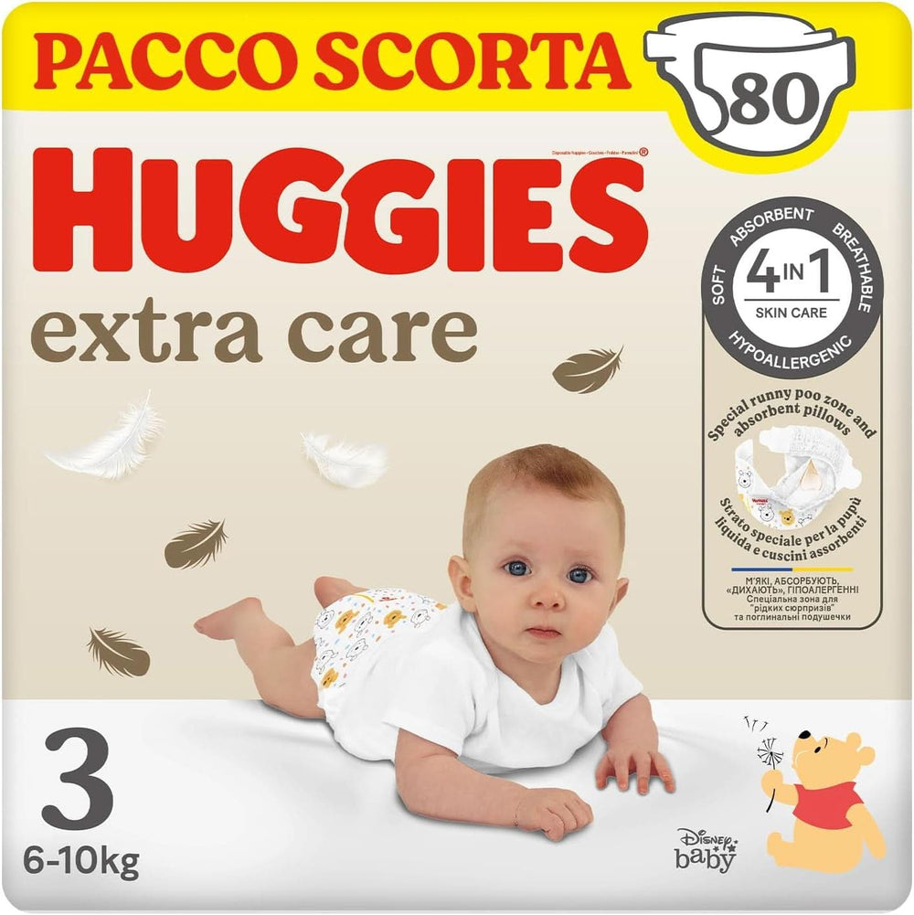 Plenky Huggies Extra Care, velikost 3 (4-9 kg), 2 balení po 40 ks plen Mother and Baby Naty Shop