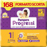 Pampers Progressi nou-nascut, 168 scutece, Marimea 1 (2-5 Kg) Mama si Copilul Naty Shop