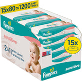 Pampers Sensitive dětské ubrousky, 15 balení 80 ubrousků, 1200 dětských ubrousků, jemné čištění a ochrana pokožky 2 v 1