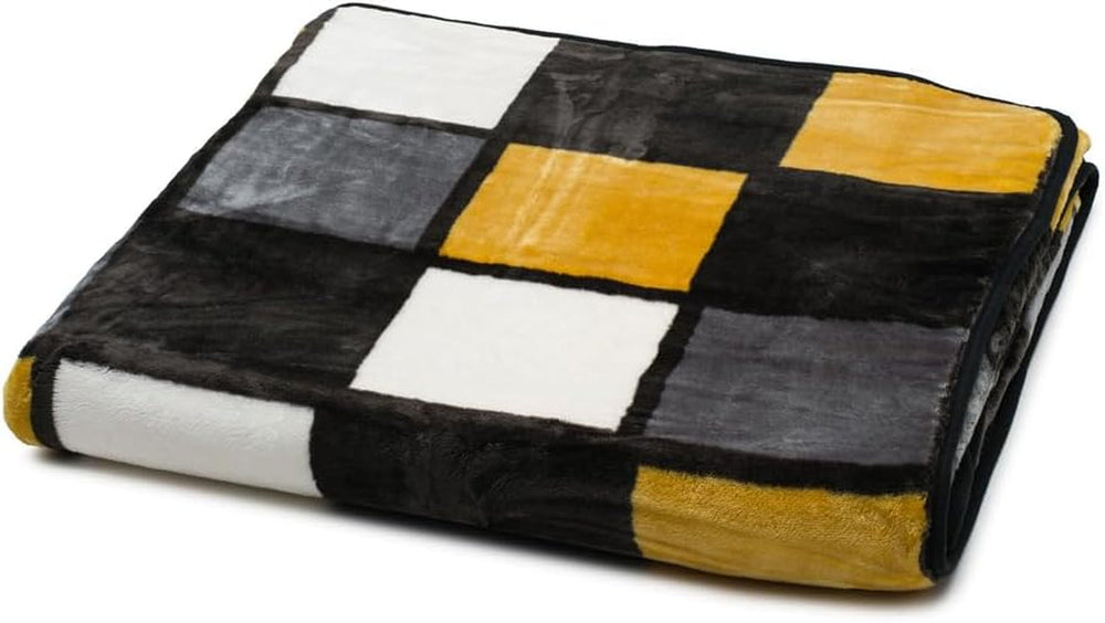 Gözze - Měkká a pohodlná přikrývka, kašmírový pocit, těžká tkanina 500 G/M², Antigua, 150 X 200 Cm - hořčičné/černo/bílé postele a přikrývky Besuche den Gözze-Store Hořčice/černá/bílá