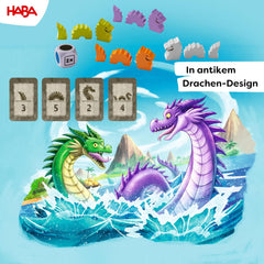 HABA Water Dragons – kostky a strategická hra pro děti 5+ – vzrušující stolní hra s draky a dřevěnými figurkami – rodinná hra pro 2–4 hráče – 1307133001