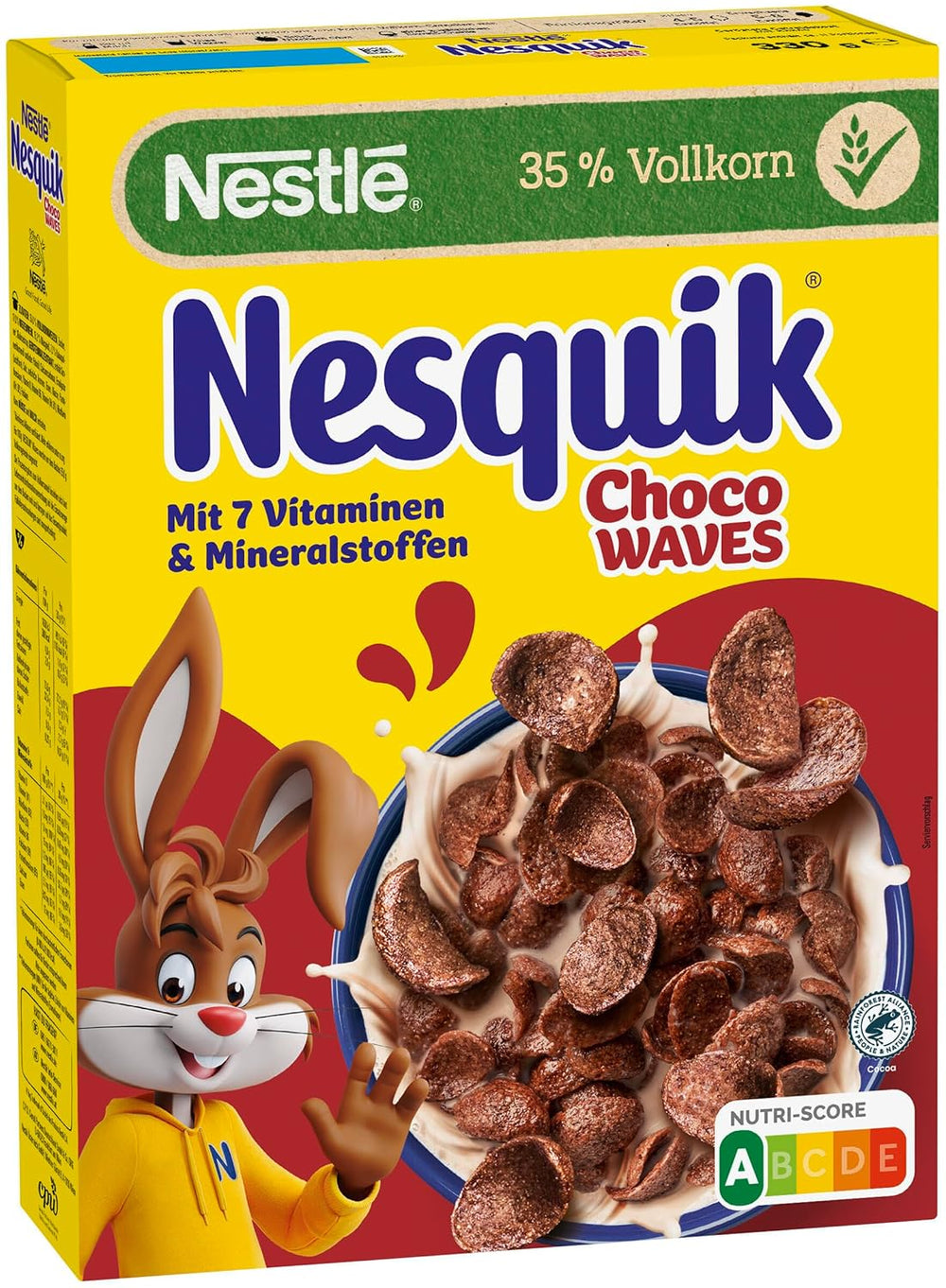 Nestlé Choco Waves, křupavá čokoládová snídaně ve tvaru vlny (33 % celozrnný obsah), 1 balení (1 x 330 g)