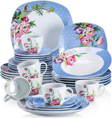 Set de veselă combinat din porțelan VEWEET, set de veselă de 30 de piese pentru 4-12 persoane, seria „Hannah”, format din farfurii de cină, farfurii de desert, farfurii de supă, cești de cafea și farfurioare