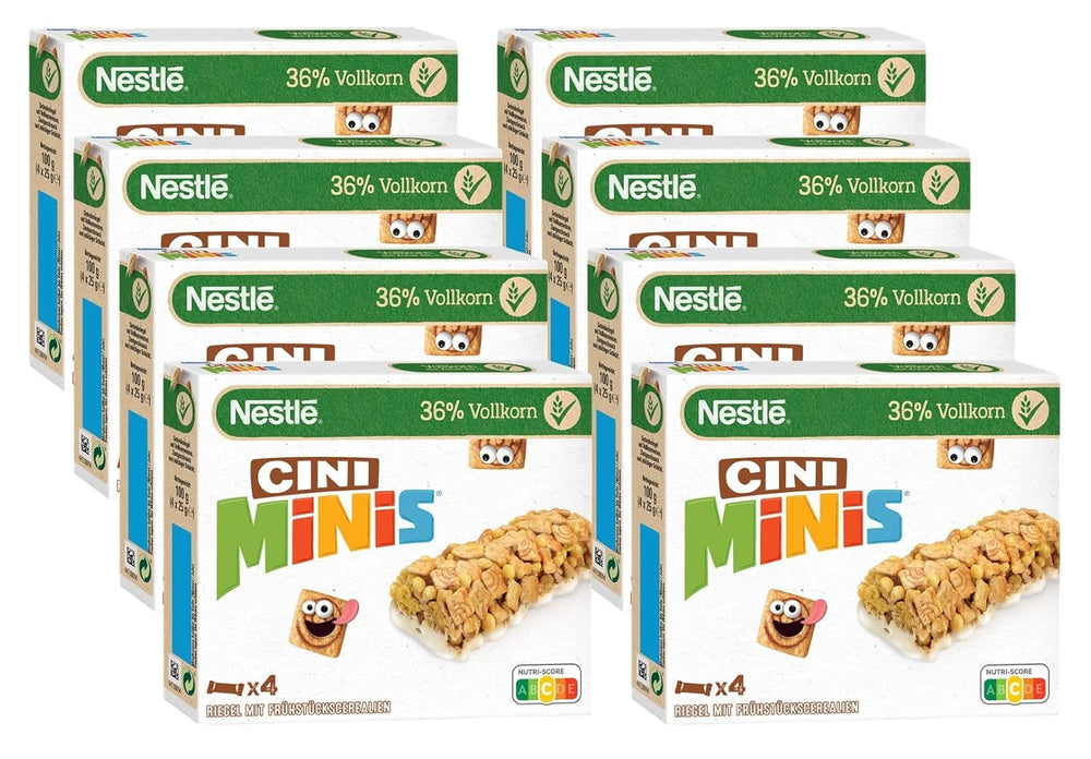 NESTLÉ CINI MINIS Skořicové tyčinky, celozrnná vápenatá křupavá svačina, 8 balení (4 x 25 g každá)
