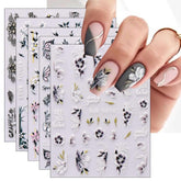 JMEOWIO 6 Blatt 3D Nagelsticker Frühlings Blume Nail Art Sticker Selbstklebend Nagelaufkleber 5D Stereoskopisch Bunte Sommer Blumen Dekoration Nageldesign Zubehör