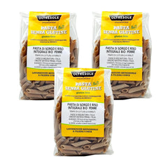 - Italské bio čirokové a rýžové těstoviny, bezlepkové, tvar penne - bezlepkové těstoviny vyrobené z celozrnné mouky z ekologického italského zemědělství, veganské, balení 3 balení x 350g