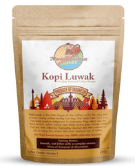- Boabe de cafea măcinate Kopi Luwak sălbatice - 250 de grame (Disponibile și alte gramaje și tipuri de boabe) - Obținute din surse etice de la animale crescute în libertate (din Indonezia)