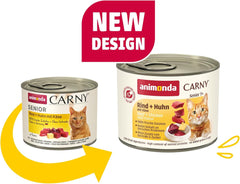 Animonda Carny Senior Hrană umedă pentru pisici cu vită + pui + brânză (6 x 200g), hrană umedă fără cereale și fără zahăr pentru pisici de 7 ani și peste, cu ingrediente proaspete și cărnoase