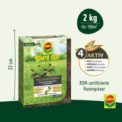 COMPO SAAT Nachsaat-Rasen - Für Lücken Und Kahle Stellen - Zuverlässiger Nachsaatrasen - Hochwertige Saatgutmischung Mit Premium-Mantelsaat - 2 Kg Für 100 M²